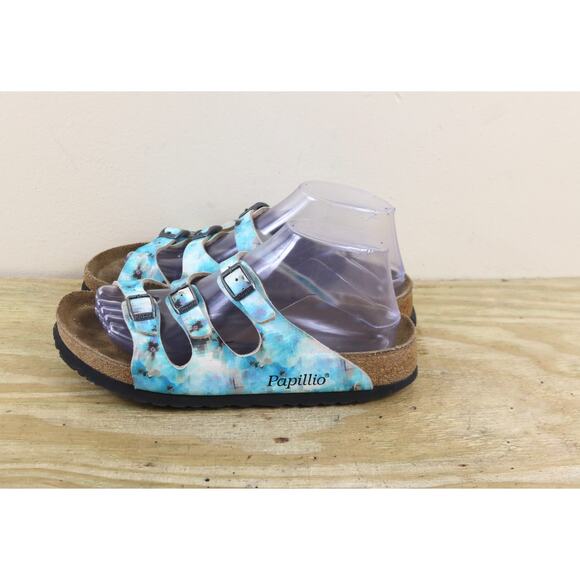 Birkenstock Papillio Sandals Womens 8 Florida Blue Pixel Soft Foot Bed Narrow - Picture 1 of 7